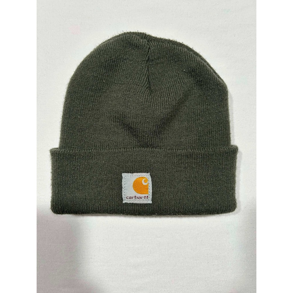 Carhartt Kids Knit Cuffed Beanie Hat Dark Olive Green Logo Patch‎ Winter Cap